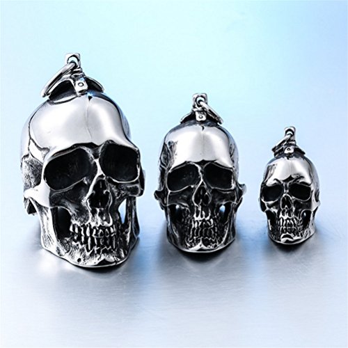 Pamtier Mens Gothic Biker Large Heavy Skull Stainless Steel Pendant Necklace Silver Black, Small, No Chain #TOP1