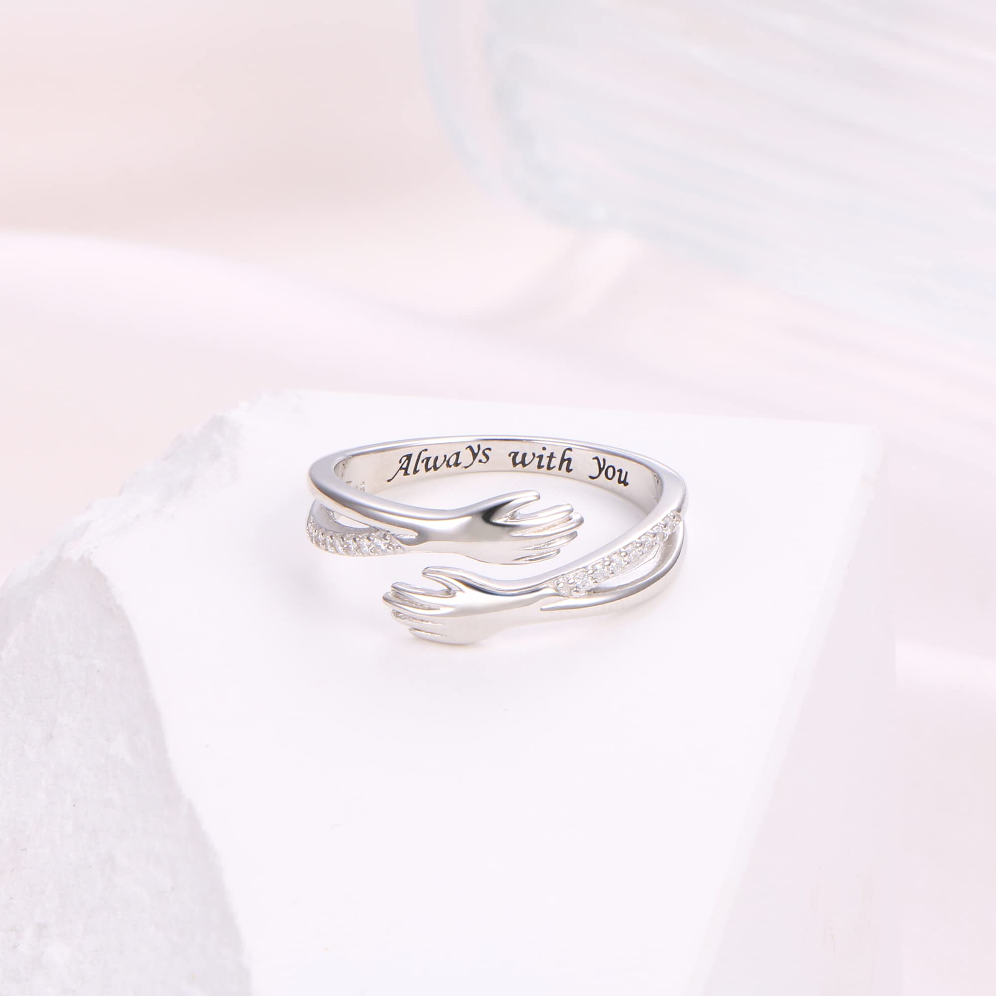 Mom Geschenke Hug Ringe 925 Sterling Silber Umarmung Hände CZ Open Ring Eingraviert Always With You Umarmen Versprechen Jahrestag Ring