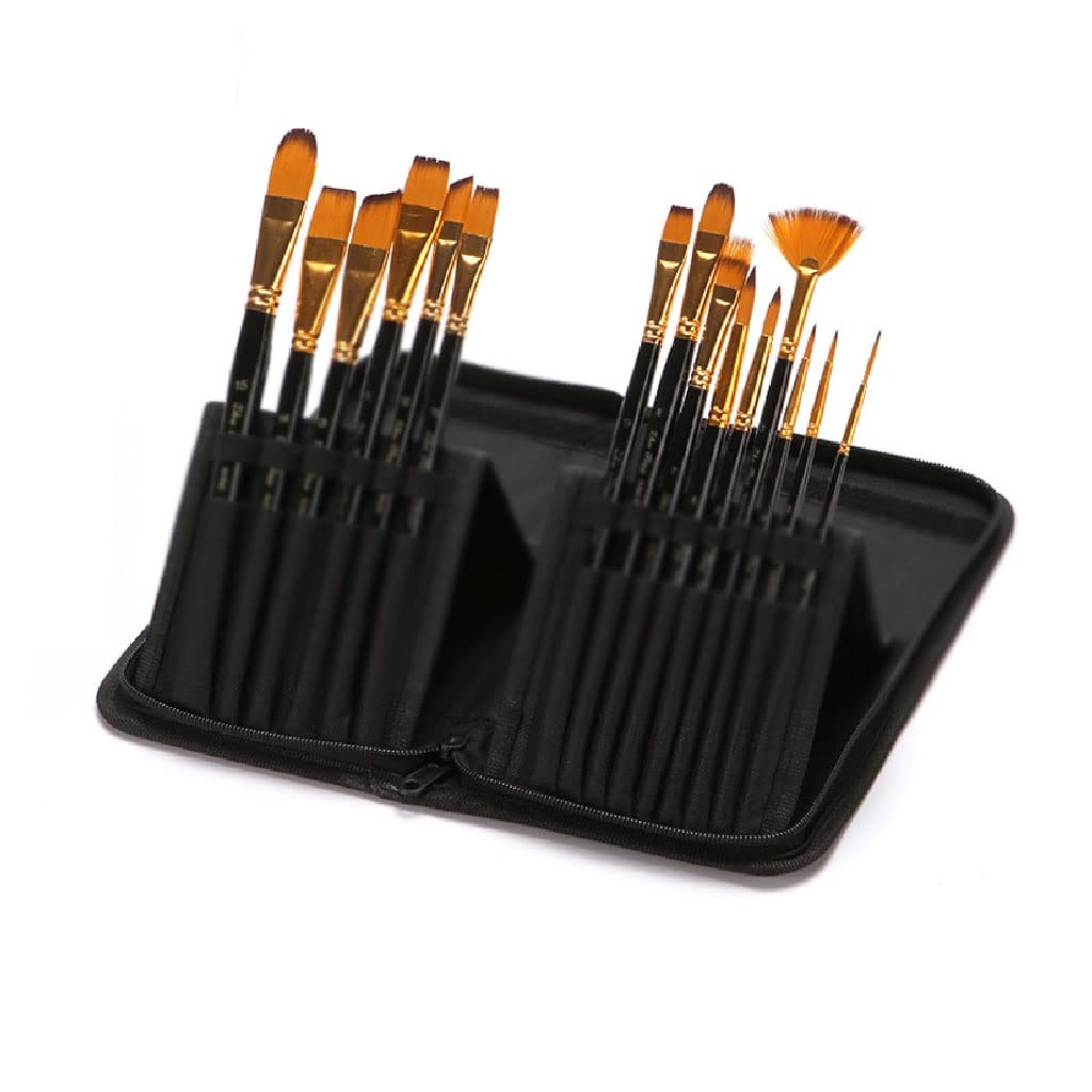 15 Pennello per Pittura con Borsa in Tela Pennello per Pittura acrilica e Acquerello Pennello per lavori artistici Manico Lungo in Legno