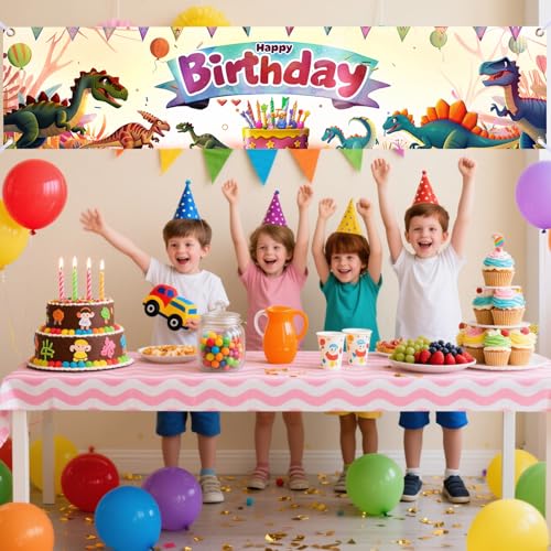 Image of Nuxovilar Dinosaur Birthday Banner 78x17 inch Polyester