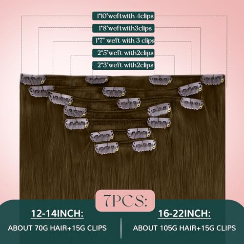 Image of Easyouth Clip in Hair Extensions Brown Hair Extensions Clip ins Medium Brown Real Hair Extension Clips in Human Hair for Short Straight Hair 12 Inch 7Pcs 85G