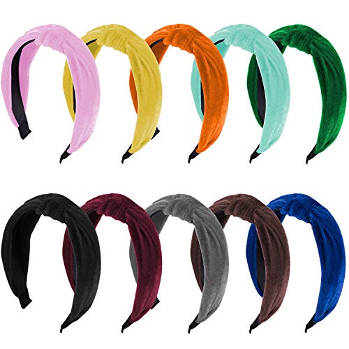 SIQUK 10 Pieces Knot Headband Velvet Twist Knot Turban Headbands for Women and Girls, 10 Colors