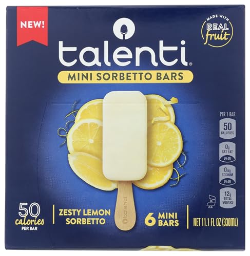 Talenti Mini Sorbetto Fruit Bars Zesty Lemon 6 ct for Your Next Mini Indulgence, Made with Real Fruit,