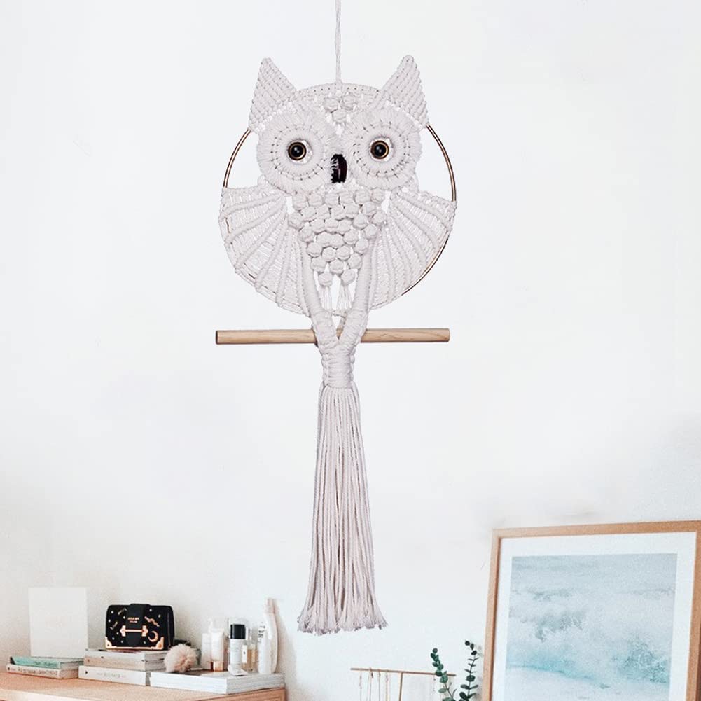 Handgeweven wandtapijt, uil, dromenvanger, macramé, decoratie voor woonkamer