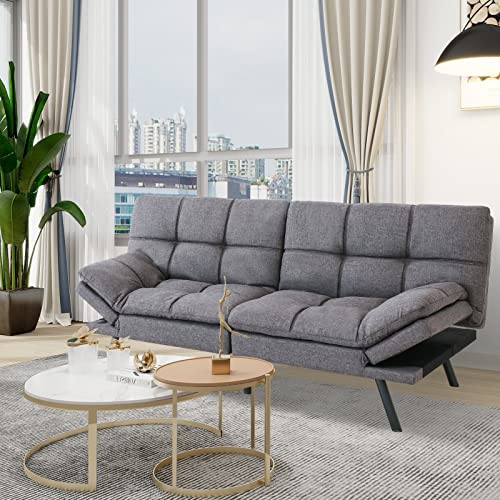 Maxspeed Futon Sofa Bed Memory Foam Sofa Couch Convertible Modern Loveseat Sleeper Sofa With Adjustable Armrests And Metal Legs,Multifunctional Futon Sofa Bed For Apartment, Office,Small Spaces,Grey #TOP7