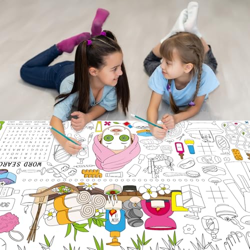 Image of Naozinebi Spa Giant Coloring Poster for Kids Large Coloring Tablecloth Big Paper Sheets Page Spa Theme Table Cloth DIY Activity Game Art Crafts Mat Wall Home Party Decoration Supplies