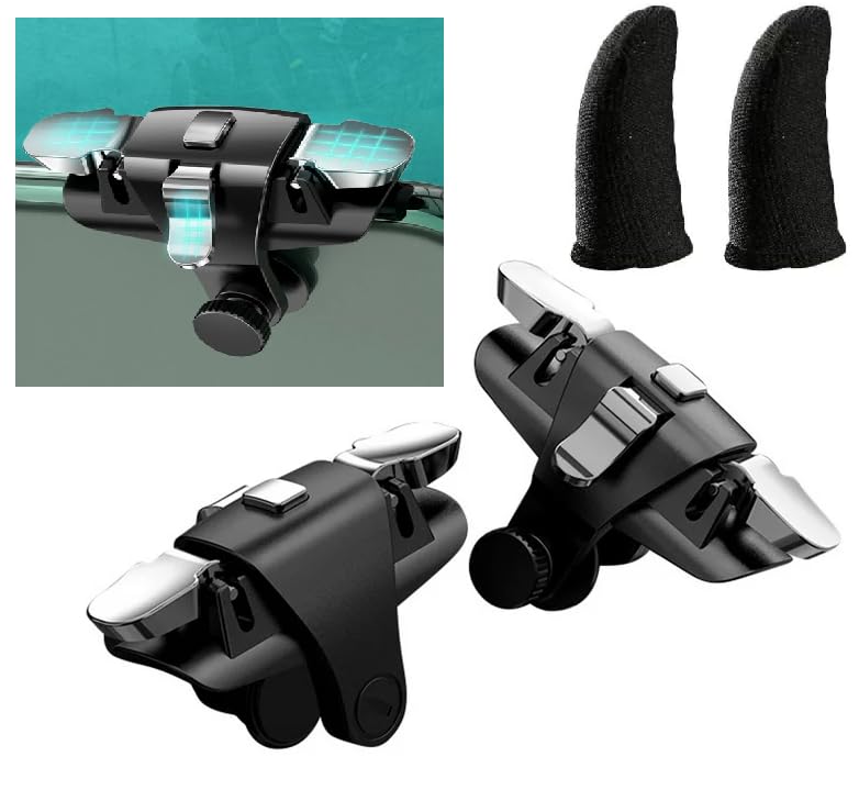 FKU 2025 C10 Key Three-way Metal Shooting Alloy Game Controller With (1 Pair) FINGER SLEEVE Six Finger Handle Trigger Aim Button L1R1 L2R2 Shooter Gamepad for PUBG/Fornite/Knives Out/Call of Duty-image-5