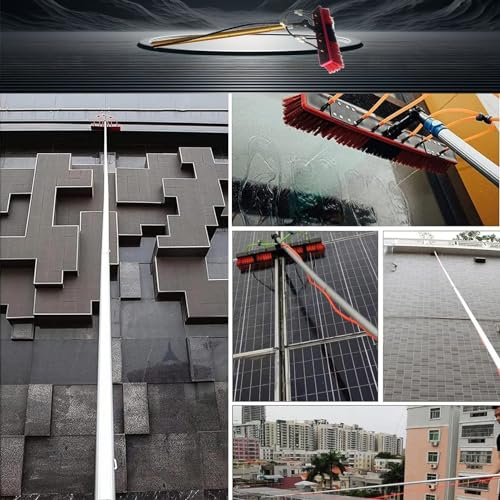 Kit de pértiga telescópica de 15 Metros (50 pies) con Suministro de Agua, pértiga de Limpieza de Aluminio Extensible y Cepillo para Ventanas Exteriores, Paneles solares y