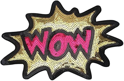 Big Letter Wow Embroidered Patch with Sequins Sew Patch Applique Clothes Curtain Sewing Flowers Applique Home Wedding Party Decoration DIY Accessory (Letter Wow)