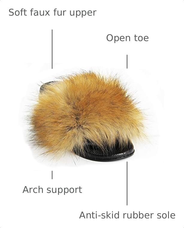 Image of Big Faux Fur Slides, Furry Slippers for Women Fuzzy Fluffy Sandals Shoes