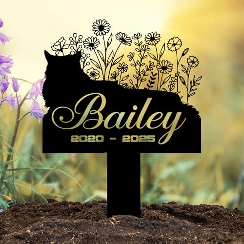 Nestura Cat Headstone and Grave Marker – Personalized Outdoor Grave Marker for Pets with Custom Name and Year, Durable Metal Cat Tombstone for Garden Tribute