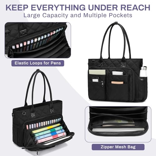 Image of Teacher Tote Bag for Women, Large Teacher Work Bag with Accordion File Organizer Pocket, 15.6 inch Laptop Briefcase