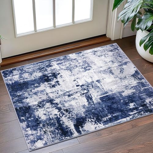 KOZYFLY Small Area Rug 2x3 Rug Entryway Rugs Indoor Non-Slip Modern Abstract Machine Washable Rug Navy Blue, Kitchen Mats for Floor Front Door Rug with Low Pile Small Carpet Floor Mats for Home
