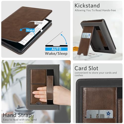 Image of CoBak Stand Case for 7 inch Kindle Paperwhite 12th Gen 2024 and Kindle Colorsoft with Hand Strap - Compatible with iPhone MagSafe, for Samsung /Belkin /Anker Wireless Charging Pads, Durable, Auto Sleep Wake