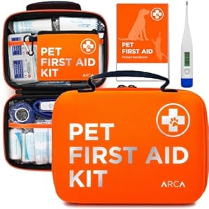 Dog First Aid Kit | Vet Approved Dog & Cat Emergency Supplies with Thermometer, Muzzle, Tick Removal, Flashlight, Mini Pouch, and Comprehensive Care Guide for Travel and Outdoor Use