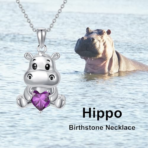 Image of PROESS Animal Birthstone Necklace 925 Sterling Silver Otter /Axolotl /Hippo /Elephant /Dachshund /Monkey /Red Panda Pendant Necklace Animal Birthstone Jewelry Gifts for Women