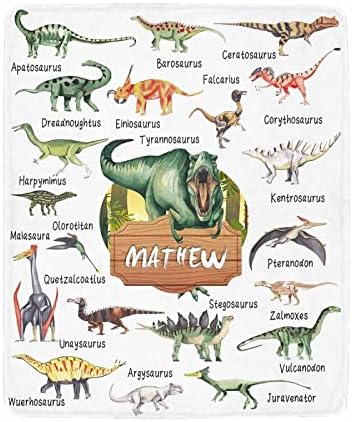 Artsadd Manta personalizada para bebés, niños y niñas con nombre, de dinosaurio, manta personalizada para niños pequeños, manta mullida y suave,