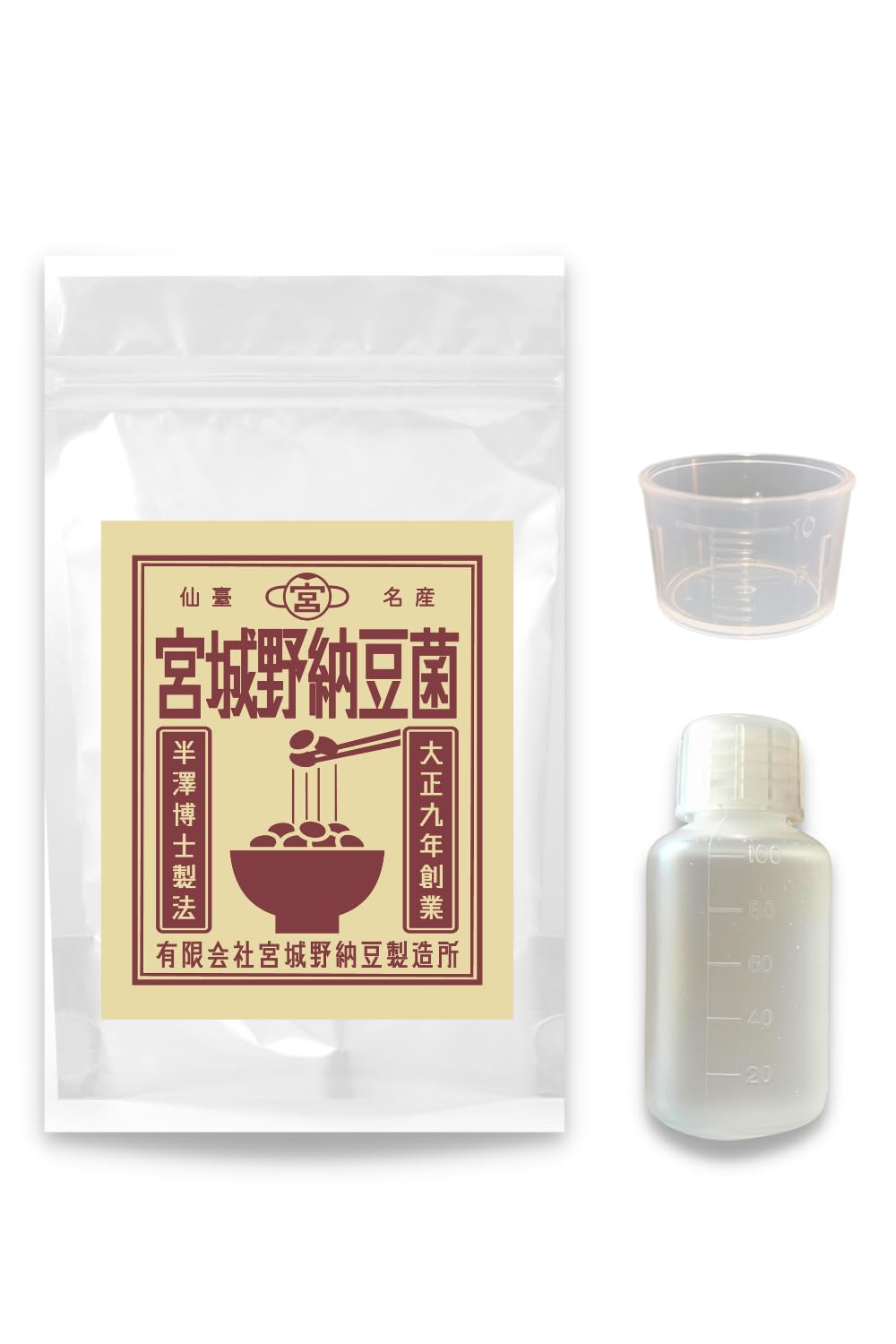 宮城野納豆製造所 納豆菌 納豆 手作り用 液体タイプ 100ml 乾燥大豆50kg用（納豆100kg分） (計量カップ付き100ml)