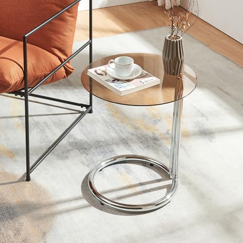[en.casa] Table d'Appoint avec Plateau Rond en Verre Trempé de 6 MM Table Basse Bout de Canapé Support Plantes pour Salon Chambre Bureau Entreé Métal 46 x...
