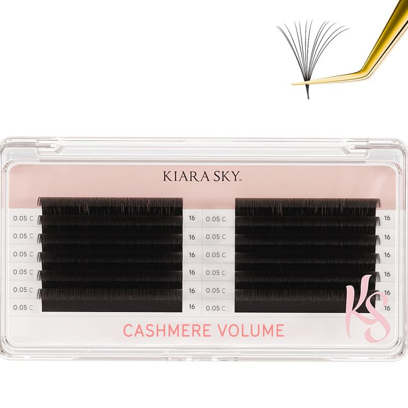 KIARA SKY LASH Cashmere Volume Lash Extensions | Premium Cashmere Lash Extensions | Soft Semi-matte natural finish | For Professional Eyelash Extensions Use Only | Black, (C-0.05-16MM)