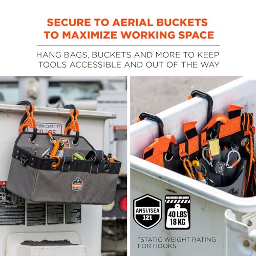 Image of Ergodyne Squids 3178 Locking Aerial Bucket Hook with Tethering Point, Fits 3 inch Lip, Attach Tool Bags or Aprons to Buckets