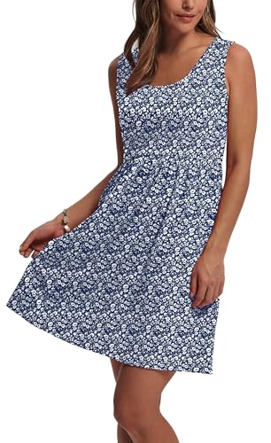 Image of WIHOLL Women's Summer Dress 2026 A-Line Sleeveless Casual Sundress with Pockets Floral /Solid