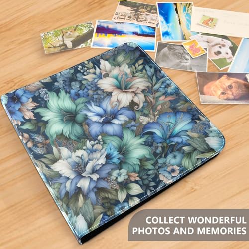 Álbum de Fotos de Scrapbook Autoadhesivo DIY con Cubierta de Cuero PU Floral Azul Verde 3 Anillos 40 Páginas 8x10 para Memorias miniatura 5