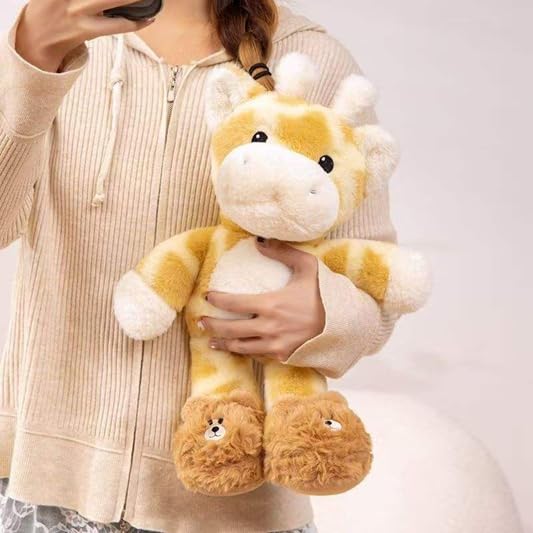 Image of SCOOBA Giraffe Soft Toy with Cute Bear Slippers, Plush Stuffed Animal for Kids, Adorable Cuddly Toy & Gift for Girls and Boys (Charming Giraffe)