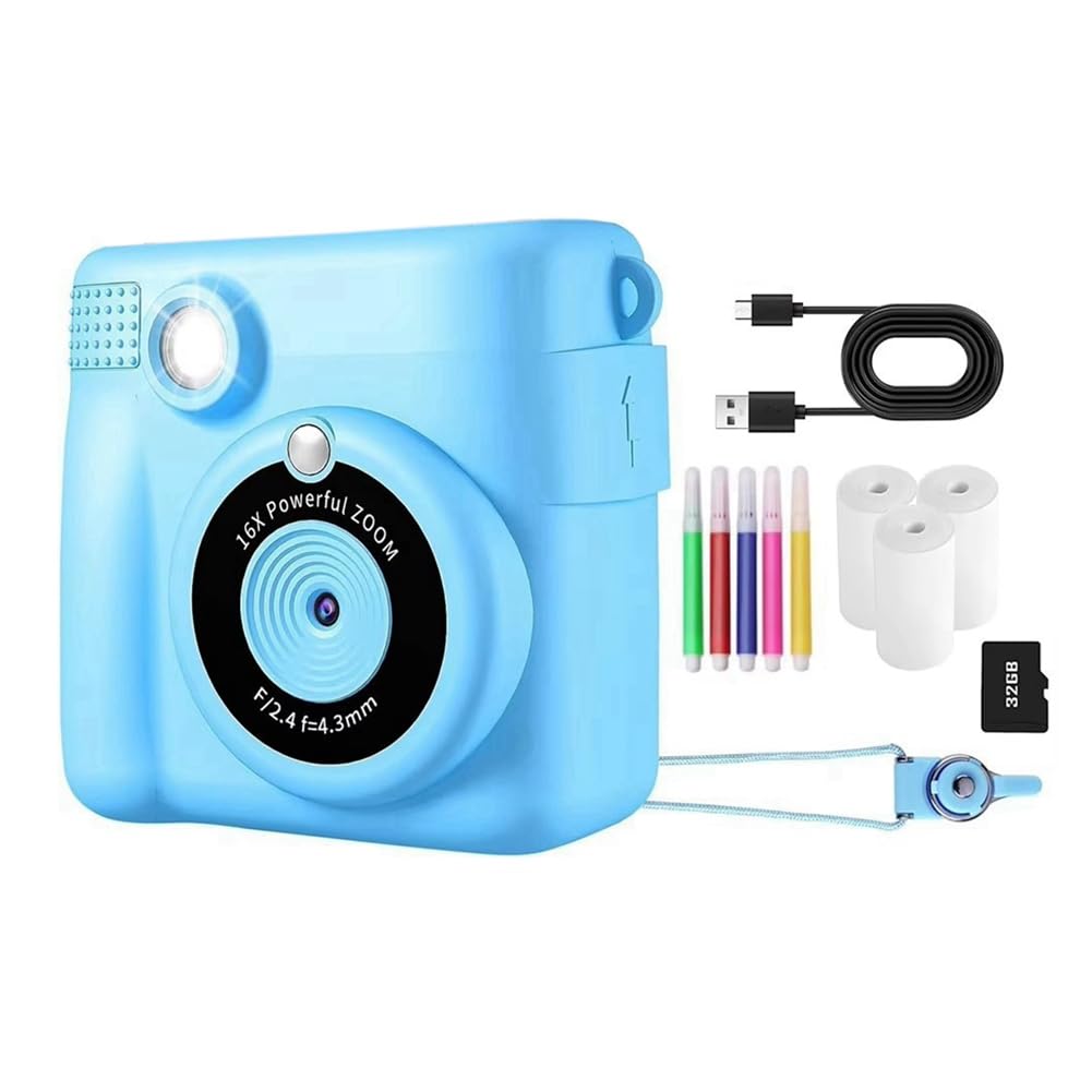 Boddceto Portable Thermal Printing Camera Mini Fashion Children'S Gift for Instant Automatic Focusing Blue