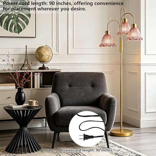 Image of 3-Light Glass Floor Lamp for Living Room, 70 inch Gold Dimmable Standing Tall Lamp with Deep Red Glass Shades &3PCS 3000K Warm White Bulbs for Wedding /Party, Modern Tree Pole Lamp for Bedroom Home Decor