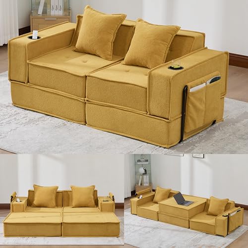 Yihomfy Canapé Convertible 2 Places 5 en 1, Canape lit Modulable avec Stockage, Canape Dangle Convertible Sofa Tissu Doux pour Salon