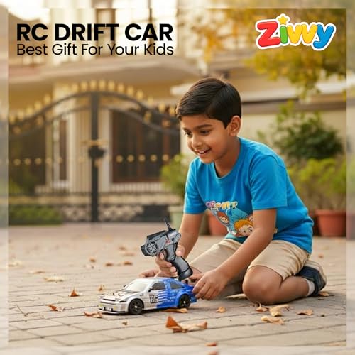 Image of Big Remote Control Car - Blue | 2.4G Drift Racing Car with 100 Meter Range, Smoke Effect, LED Lights & Music | Rechargeable RC Car Toy | Best Gift for Boys & Girls 2 3 4 5 6 7 8+ Years