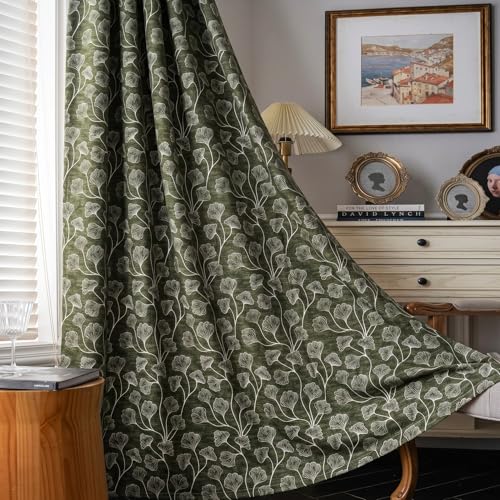 Image of Home Sizzler Ginkgo Leaf Eyelet Polyester Semi-Transparent Long Door Curtains - 9 Feet, Pack of 2, Olive