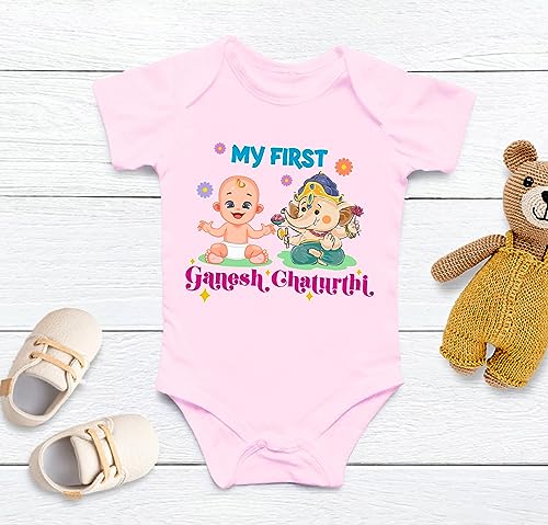 Image of Lillypupp My First Ganesh Chaturthi Dress For Baby Boy Girl | Baby Ganesha Romper Gift For New Born Photography | Ganpati Bappa Morya Baby Photoshoot Dress |