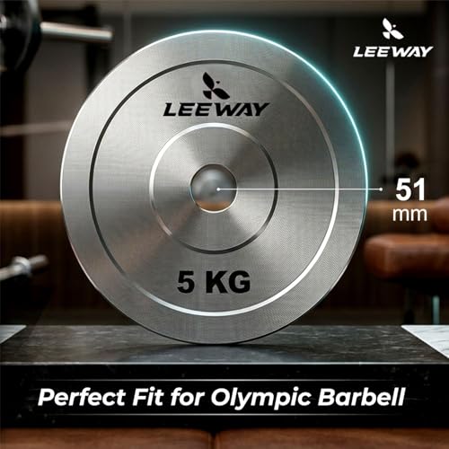 Image of Leeway Calibrated Steel Weight Plates (7.5kg x 2) | 51mm Olympic Barbell Plates for Home Gym & Powerlifting | Solid Steel Construction | Gym Weights for Strength Training & Workouts (Chrome, 7.5kg)