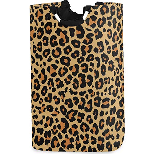 visesunny Collapsible Laundry Basket Leopard Grain Large Laundry Hamper Oxford Fabric Dirty Clothes Toy Organizer with Handle for Bathroom Bedroom Kids Room Dorm