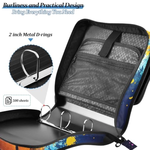 Image of Custom 3 Ring Zipper Binder Basketball Colorful Sport Personalized Name 1.5 Inch Binders Large Capacity Multi Pockets for School Office Supplies