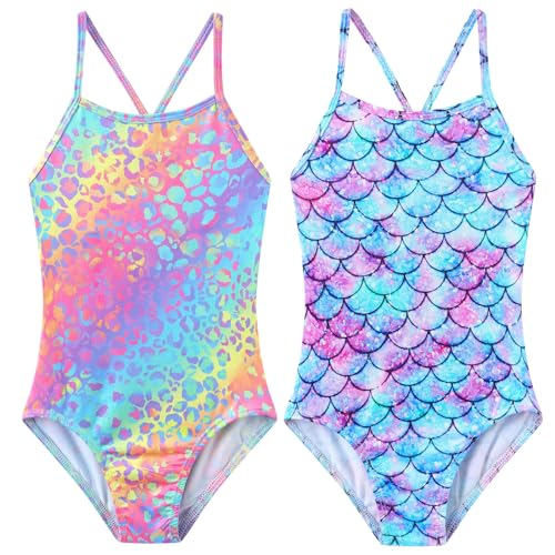 Image of iLover Girls Sparkle One Piece Swimsuits Crossback Swimwear Beach Bathing Suit with Adjustable Strap 4-10 Years