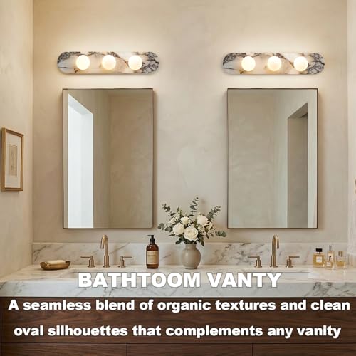 Image of Natural Marble Wall Sconces, 3-Light Alabaster Light, Hardwired Wall Light Fixtures, Modern Wall Mount Wall Lights for Dining Room Stairs Bedroom