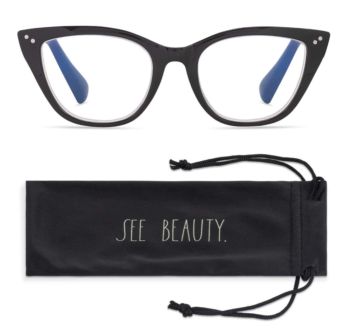 'Rae Dunn ''BELLA Blue Light Blocking Reading Glasses w/SEE BEAUTY Signature Font'
