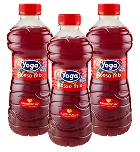 3X Yoga Rosso Mix Succo di Frutta e Polpa al Gusto di Mela, Uva, Sambuco e Mirtillo 1L [3 Bottiglie]