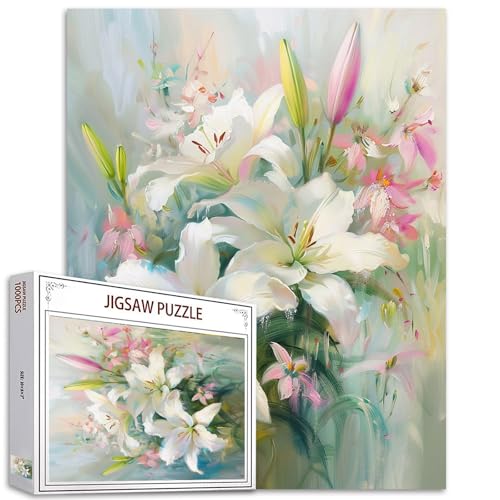Tucocoo Puzzles Lys Blanc pour Adultes 1000 Pièces Fleurs Style Art de Jardin Floral Multicolore Bricolage pour Décoration Maison Cadeaux Puzzle Familial...