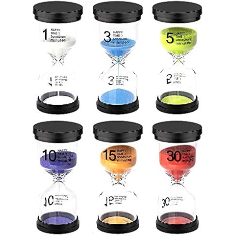 HomeMall Sand Timer Set, 6 Colour Hourglass Timer Sandglass Sand Clock 1min / 3mins / 5mins / 10mins / 15mins / 30mins for Kids, Classroom, Kitchen, Games, Home Office Decoration (6pcs) Cover