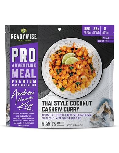 ReadyWise Outdoor Pro Adventure Meal Thai Coconut Cashew Curry, Premium Freeze-Dried Food for Camping, Hiking, and Backpacking, Gluten-Free, Vegan, 890 Calories, 23 Grams Protein, 2 Servings, 1 Pouch