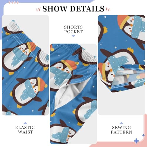 Lovely Penguin with Scarf Boys Long Pants Soft Trousers Elastic Waist Kids Lounge Bottoms with Pockets S-XL4