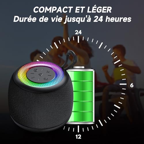 Tisco Enceinte Bluetooth Portable 5.3, Enceinte sans Fil avec Bass Puissantes, Autonomie 24 hrs, Son Surround à 360 degrés, Appairage TWS, TF Carte, Lumière LED, pour Fêtes/Voyage/Extérieur, Bleu – Image 4