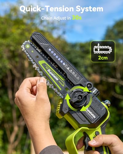 Image of Electric Pole Saw, 6-Inch Cordless Mini Chainsaw with Extension Pole, Extendable to 16 ft, 2x4.0Ah Batteries, Tool-Free Chain Tensiong, Electric Pole Chainsaw for Tree Trimming & Thick Branch Cutting
