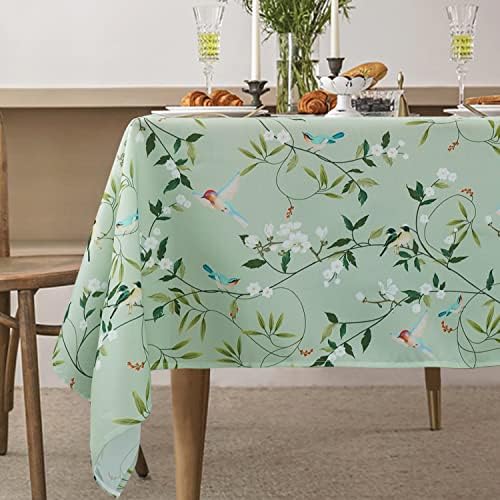 Virtumob Floral Bird Tablecloth,Green French Tablecloth for Rectangle Tables 60 x 84,Perfect for Kitchen Dinner,Restaurant,Holiday Picnic Table Cover