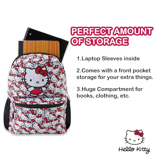Fast Forward Hello Kitty Allover School Backpack - Hello Kitty, My Melody, Kuromi, Keroppi - Officially Licensed School Bookbag (White)3