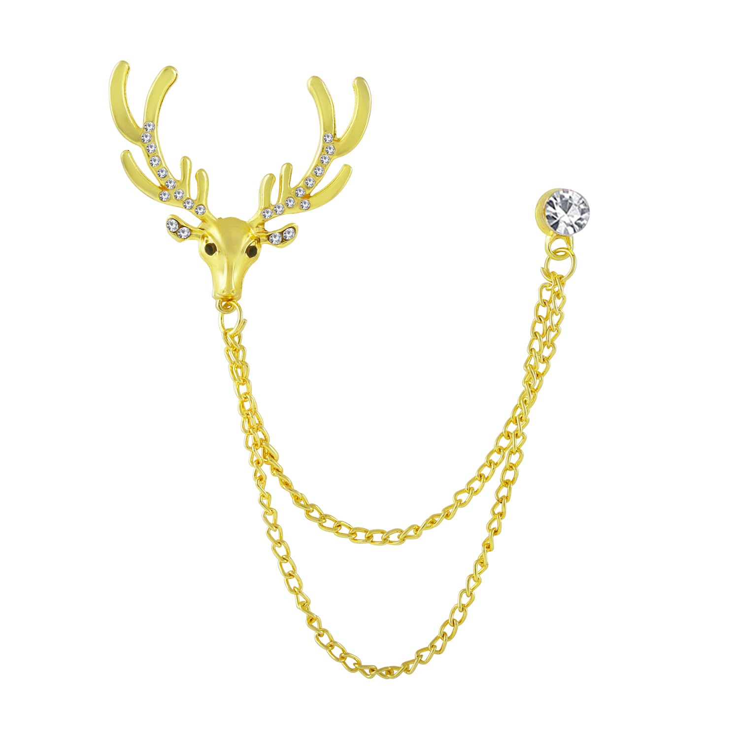 Okos MenS Fashion Jewellery Gold Plated Crystal Elements Studded Reindeer Lapel Pin Brooch With 2 Layer Dangling Chain For Boys And Men SP10002021 (B08NYGSZP5) Amazon Price History, Amazon Price Tracker